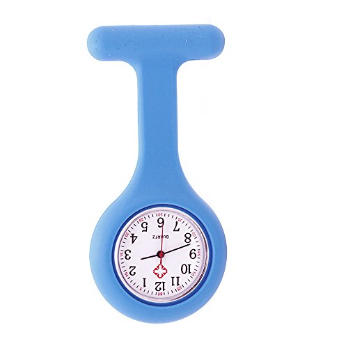 HuntGold Medical Silicone Tunic Nurses Quartz Watch Battery Powered Waterproof Brooch Design Watches Sky Blue