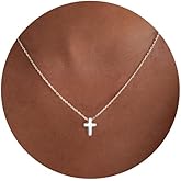 Plenky Cross Necklace, 14K Gold Plated Box Chain Cross Pendant Necklace Dainty Simple Silver Cross Tiny Necklace for Women