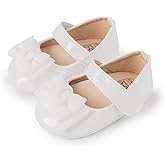 Sawimlgy Baby Girls Mary Jane Sequins Crown Flats PU Leather Wedding Party Princess Ballet Shoe Infant Rubber Sole Prewalker Toddler First Crib Shoes