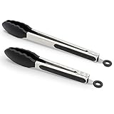 2 Pack Black Kitchen Tongs, Premium Silicone BPA Free Non-Stick Stainless Steel BBQ Cooking Grilling Locking Food Tongs, 9-Inch & 12-Inch