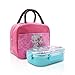 Frozen Princess Pink Zippered Insulated Food Bag + Light Blue Stainless Steel Compartment Bento Container Box with Clear Lid set for picnic