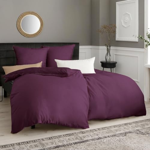 Soifox Bettwäsche 155x220 4teilig Lila - 2 Bettbezüge 155x220 + 2 Kissenbezüge 80x80 Weich und Bügelfrei Mikrofaser mit Reißverschluss (4 TLG. 155 x 2
