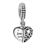925 Sterling Silver I Love You to The Moon & Back Heart Dangle Openwork Charms Bead for Pandora Bracelets