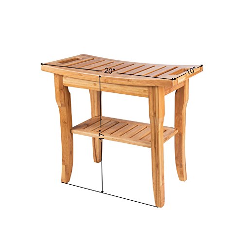 SMAGREHO Bamboo Shower Seat Bench Bathroom Spa Bath Organizer Stool with 2-Tier Storage Shelf