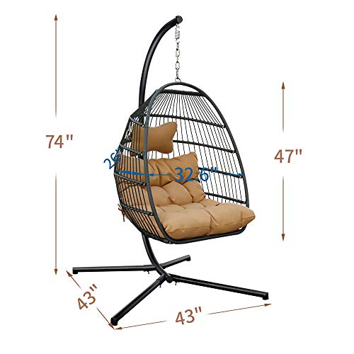 HLDBW Hängende Eierstühle Metall Hängeständer und Bodenständer Außen- und Innenbereich Rattan Weave Einzelperson… – Bild 3