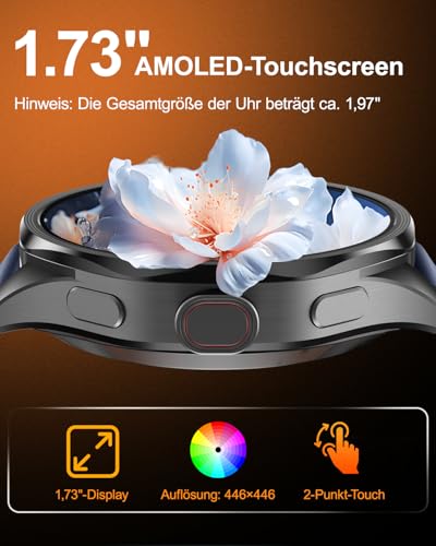 Smartwatch with SIM Slot and 180° Rotating Camera, 1.73 Inch HD Touch Screen Android Smart Watch, Unlocked 4G GSM for Standalone Calls, GPS, Heart Rate Fitness Watch, 800 mAh, 3 GB RAM + 32 GB ROM