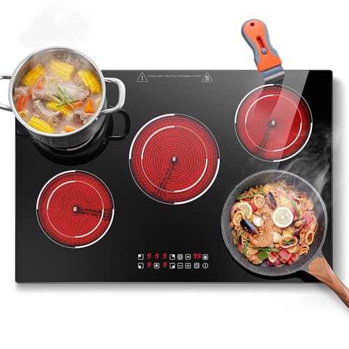 SNDOAS Kochfeld 77cm, Glaskeramikkochfeld 5 Platten 9000W, 3 Doppelringzone