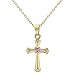 18k Gold Plated Pink Crystal Small Cross Necklace for Girl Kids Pendant 16