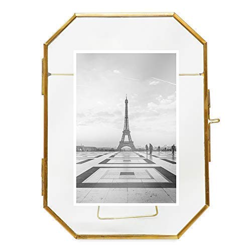 Isaac Jacobs 5x7, Antique Gold, Vintage Style Octagon Brass and Glass, Metal, Floating Desk Photo Fr - //medicalbooks.filipinodoctors.org