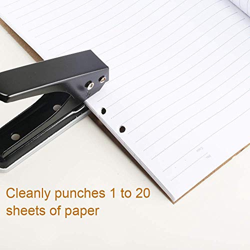 Anpatio Single Hole Punch Metal Low Force Handheld Puncher Paper Punch 12 Sheet Capacity with Scrap Base for Office Desktop Card Craft Binders 1/4" Black/Blue Pack of 2