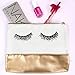 Eyelashes Gold Leather Makeup Bag | Large Chic Make-Up Organizer Travel Toiletry Accessories Pencil Case Cosmetic Clutch Bridesmaid Gift for Her Hand Drawn