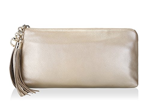 Gucci Gold Metallic Leather Clutch Handbag with Tassel Large, 310293