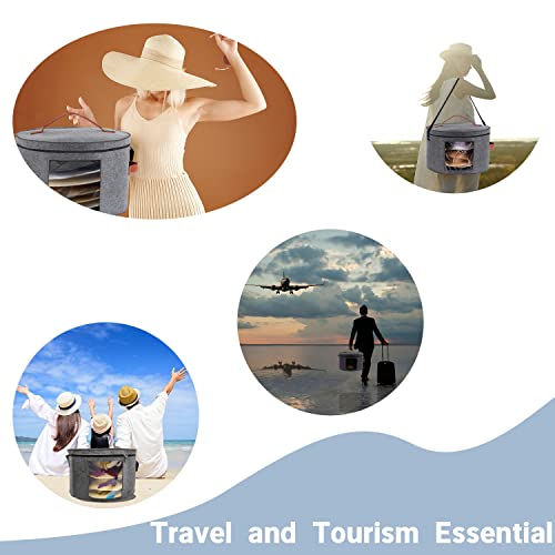 Hat Storage Box for Travel fit Women Men, Large Round Foldable Toy Store with Dustproof Lid, Cowboy Hat Organizer, Stuffed Animal Toy Storage Bin, Collapsible Felt Hat bag, Stackable Big Hat Case