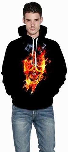 IHGTZS Sweatershirts Men's 3D Printed Long-Sleeved Cap Guard with Round Collar Blouse