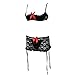 iiniim Women Lingerie Babydoll Bra G-string Mini Skirt Outfit 3pc Teddy Set Black M