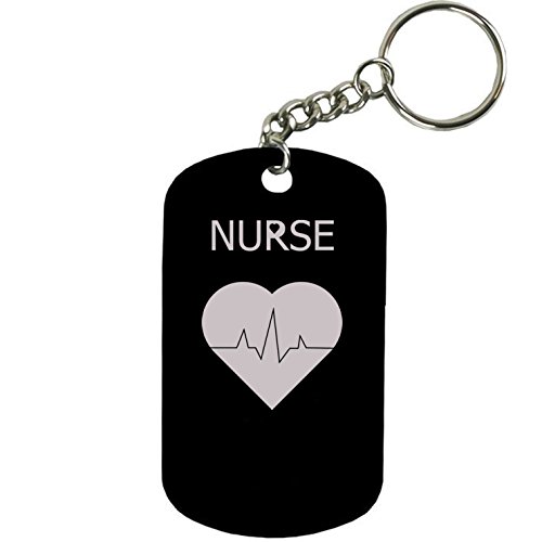 Personalized Engraved Custom Rn, Lpn, Cna Nurse Pulse 2-inch Colored Anodized Aluminum Customizable Keychain Dog Tag, Black