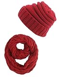 Winter Men Hat Scarf Set, Beanie Hat Neck Warmer for Women Maroon