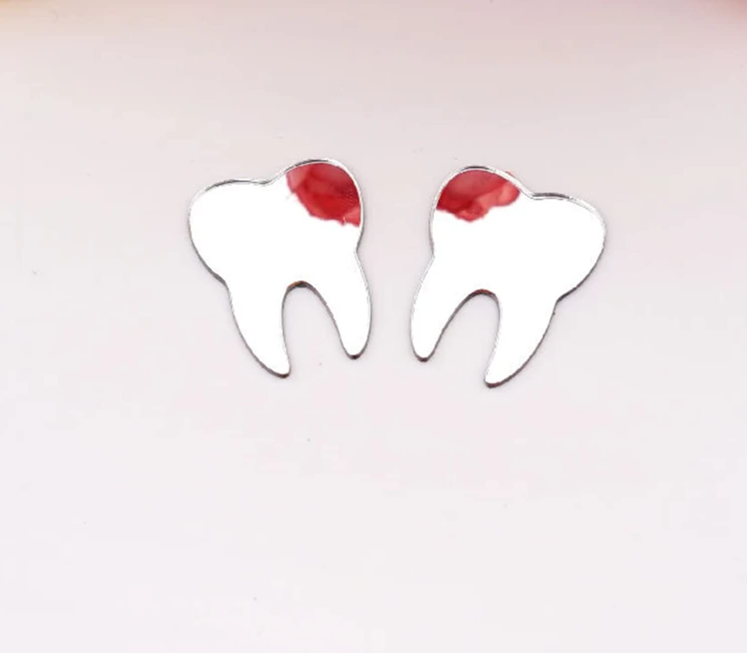 50pcs of DIY Teeth Shape Wall Mirror Sticker, Dental Care Mirrored Teeth Decals for Dentist Clinic Party Decoration (Middle, Silver Mirror)