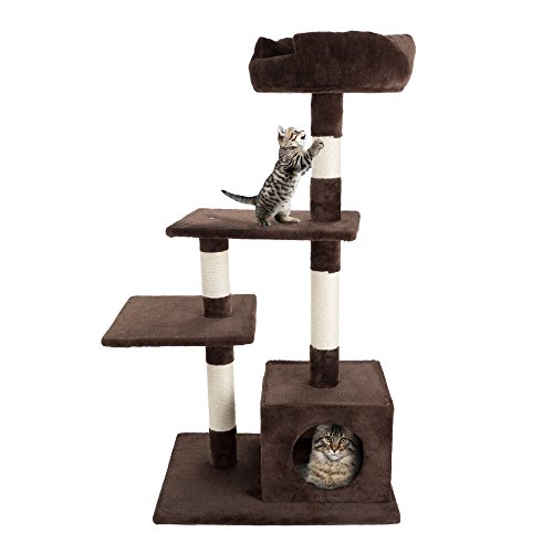 4 Tier Cat Tree- Plush Multi-Level Cat Tower with Sisal Scratching Posts, Perch Platforms, and Penthouse Condo for Cats and Kittens By PETMAKER (43')
