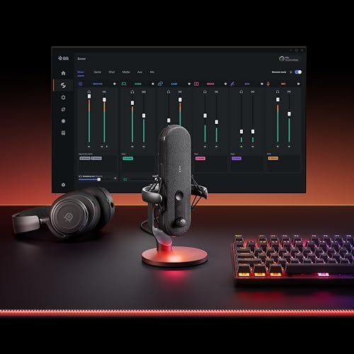 Steelseries alias ​​​​micro usb para pc — cápsula 3 vezes maior para jogos, streaming e podcasts — cancelamento de ruído ai — led mudo e controle de volume — suporte antivibração