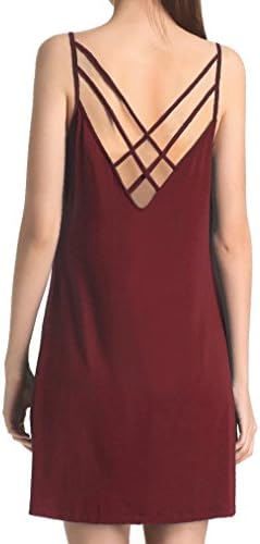 Cherislpy Women's Cute Criss Cross Back Nightdress Loose Hollow Out Camisole Sleepwear(Wine Red,M)