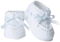 Jefferies Socks Baby-Girls Infant Hand Crochet Bootie, White/Blue, Newborn