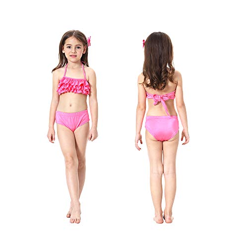 Danvren 3Pcs Mermaid Tails for Girls Swimming Swimsuit Party Supplies Costume Swimwear Bikini for 3-12Y (Colored Pudding Design, Child XL Height 51-54in (8-10Y))