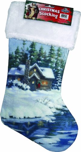 River's Edge Christmas Stocking with Fabric Hanging Loop-Winter Cabin Design, 20-Inch