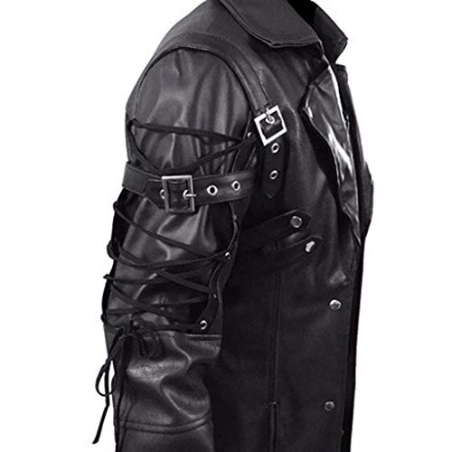 LUCAMORE Mens Leather Goth Matrix Trench Coat Trench Coat Steampunk Gothic Gothic of Month (Red/Black) M-XXL