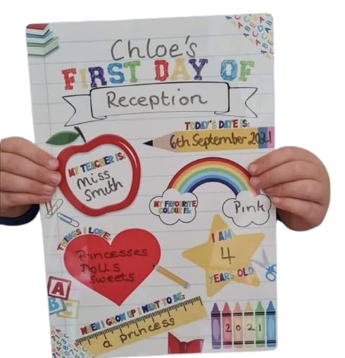 First day at school wipe board, reusable first day in reception card reuse every year. Starting school or nursery preschool board