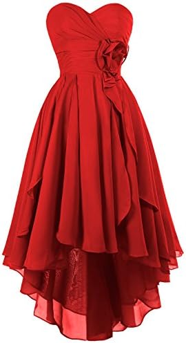 MsJune Sweetheart Bridesmaid Dress Hi-Lo Chiffon Party Prom Dresses Red 4