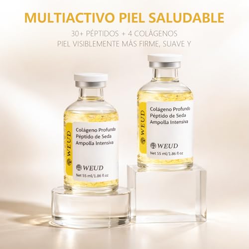 WEUD Serum Facial Coreano con 30+ Péptidos y 4 Colágenos, Ampolla Intensiva con Colágeno Hidrolizado y Péptido de Seda, Reafirma, Hidrata e Ilumina la Piel, Cuidado Antiedad para Todo Tipo de Piel
