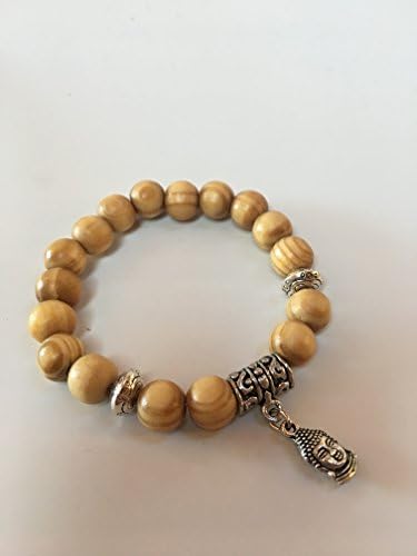 Pine Wood Buddha Bell Charm Bracelet - Vietnamese Blonde Pine Wood Beads - Silver Accent Bead - Bohemian Bail - 7.5" Sm/med Size