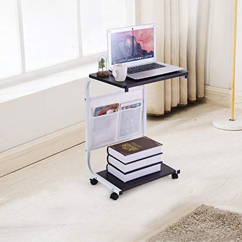 QUICATCH 【Ship from USA】 Home Office Chair Desk Chair Lifted Lowered Mobile Computer Desk Bedside Table Steel Frame Black/Walnut Wood