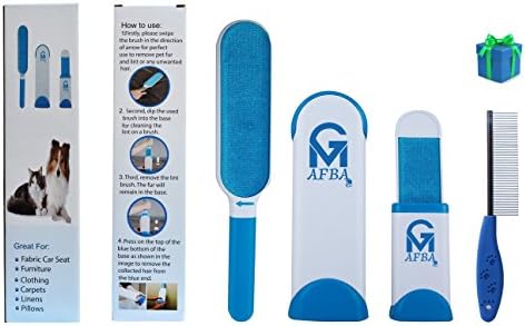 Pet Fur & Lint Remover with Reusable, Double-Sided & Self-Cleaning Brush With Removable Base - Suitable for Furniture, Carpets & Clothes - Includes Travel Size Brush & Grooming Comb by GoldMineAFBA