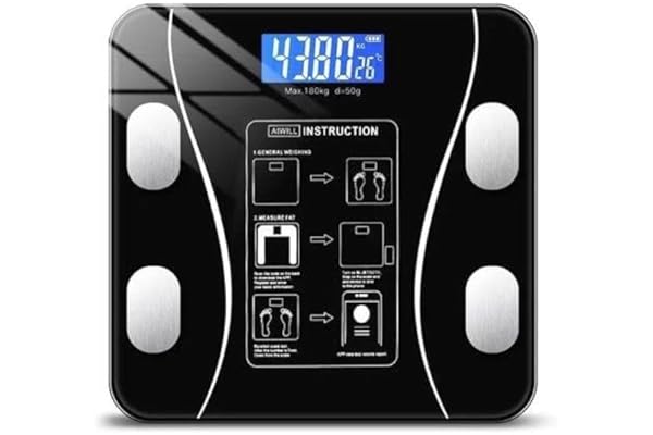 Balança Digital Bioimpedância Premium Bluetooth com App Saúde iOS Android para IMC Gordura Corporal Massa Muscular Massa Óssea Água Corporal Taxa Metabólica BMR Alta Precisão Vidro Temperado LED