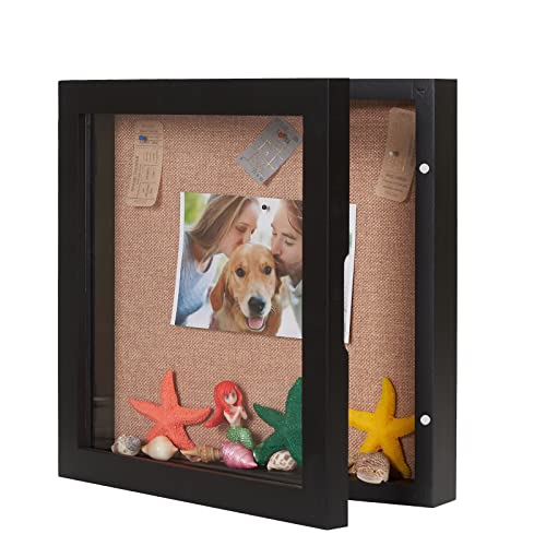 Photo 1 of BECTSBEFF Square Shadow Box 12x12, Open Door Shadow Boxes Display Cases, Hinged Wood Keepsake Box for Collectibles Badges Antique Ticket Stub-Black