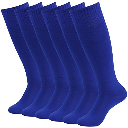 Fasoar Women Men Youth Girls 6-Pairs Referee Knee High Socks  Blue Solid Pattern Rugby Socks  6 pack blue  One Size