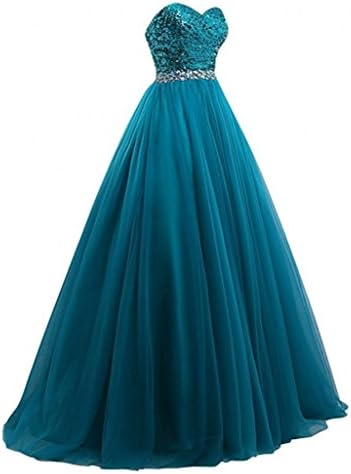 Winnie Bride Sparkly Sequin with Crystals Prom Party Military Ball Dress Long-20W-Blue-green