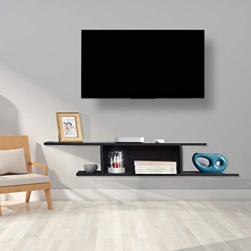 Sunon TV Stand Floating Wall Mounted Entertainment Center Media Console Wood Storage Shelf with Cable Management Slot(Black)