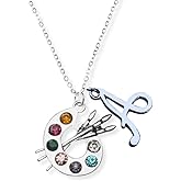 Personalized Artist Paint Palette & Paint Brush Pendant Necklace - She Believed She Could Jewelry Gift for Women, Teens and Girls, Painter Gift, Artist Necklace