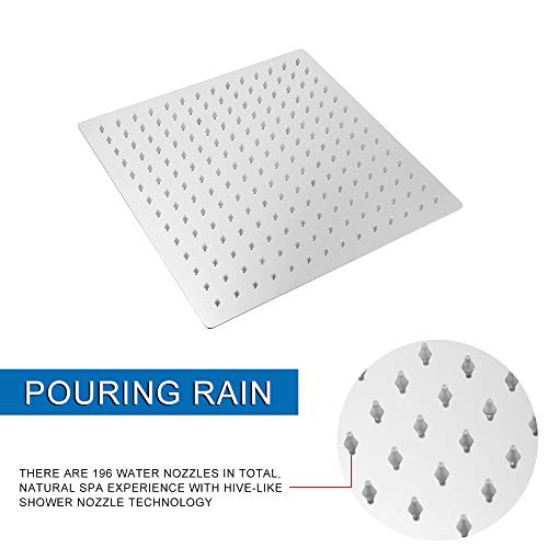 Logmey LM0012S-B Solid Square Ultra Thin 304 Stainless Steel 12 Inch Adjustable Rain Shower Head, Chrome Finish (Chrome 12 inch) - Thumbnail 4
