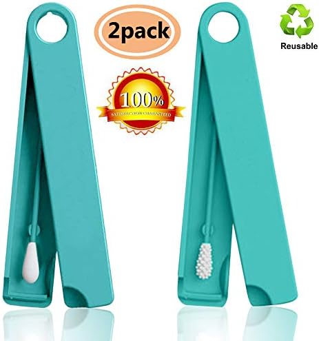 Reusable Q-Tip Cotton Swab Eco-Friendly Cotton Buds Ear Cleaning Cosmetic Cotton Swab Sticks with Durable Storage Case (2Pack, Green)