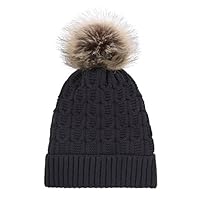 Arctic Paw Sherpa Lined Knit Faux Fur Pom Pom Beanie,Black