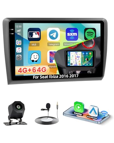 Roinvou 4G+64G Radio Android 15 para Seat Ibiza 2016 2017 Incell Screen Carplay Android Auto, 9 Pulgadas Pantalla Táctil Estéreo Radio con GPS Bluetooth EQ WiFi RDS FM SWC Cámara Trasera