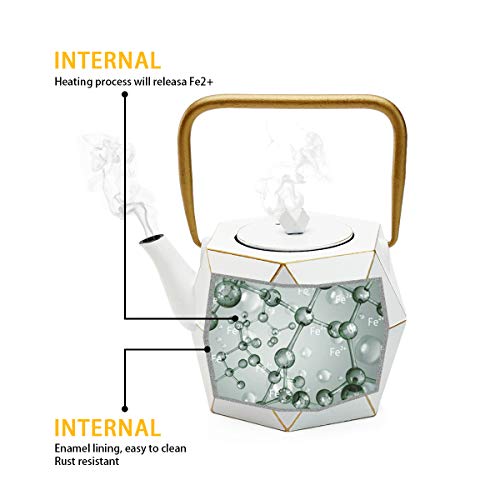 Tea Kettle, TOPTIER Japanese Cast Iron Teapot with Stainless Steel Infuser, Cast Iron Tea Kettle Stovetop Safe, Diamond Design Teapot Coated with Enameled Interior for 30 oz (900 ml), Christmas White