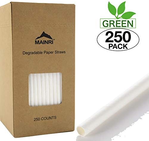 250 Pack Paper Straw Biodegradable Paper Drinking Straws White Disposable Paper Party Straws Christmas Halloween Straws Coffee Bridal Shower Decorations For Birthday Wedding Holiday Celebration