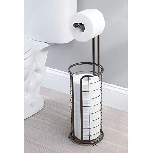 mDesign Modern Metal Freestanding Toilet Paper Roll Holder Stand and