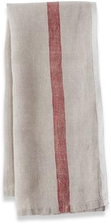 Caravan Collection by Couleur Nature Laundered Linen Stripe Tea Towels, 20-inches by 30-inches, Natural/Red, Set of 2