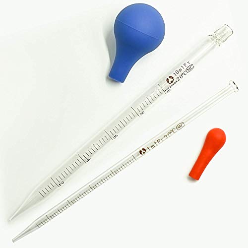 6 Pieces Glass Pipettes Graduated Dropper 0.5ml 1ml 2ml 3ml 5ml 10ml Glass Pipette Dropper with 6 Rubber Caps for Transfer Liquid Essential Oil